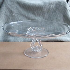 Vintage Elegant Clear Glass New Martinsville Open Pedestal Cake Stand Plate